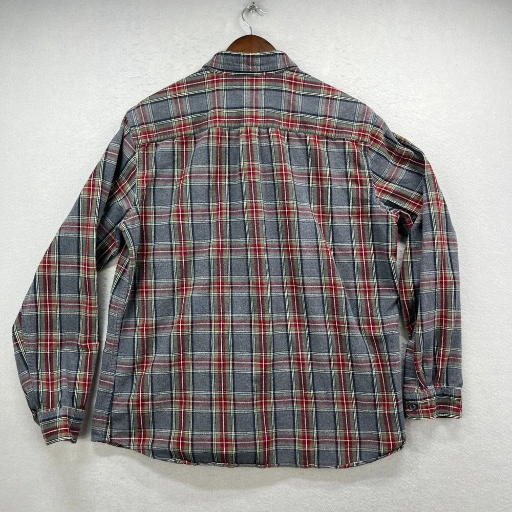 LL Bean Flannel Shirt Mens L Gray Red Scotch Plaid Traditional Outdoor Heritage